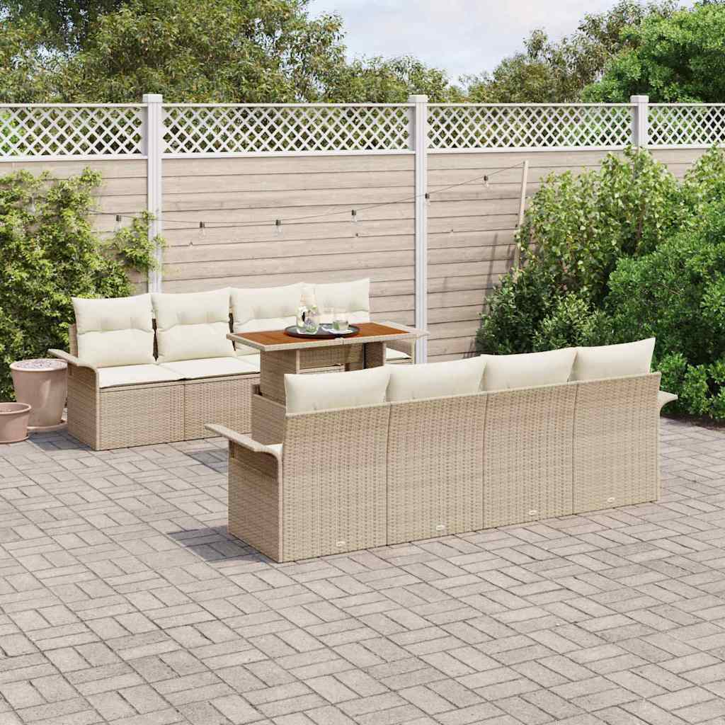Garten-Sofa-Set mit Speicher 9 pcs Beige Poly Rattan